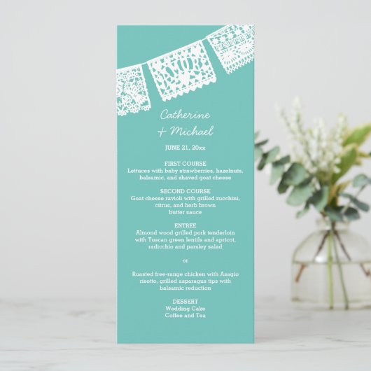 Papel Picado | Trouwreceptie Menu Kaart (Staand voorkant)