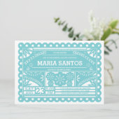 Papel Picado Vrijgezellenfeest Invite - Blauw Kaart (Staand voorkant)