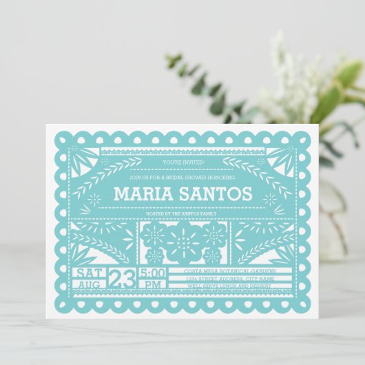 Papel Picado Vrijgezellenfeest Invite - Blauw Kaart (Staand voorkant)