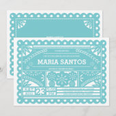 Papel Picado Vrijgezellenfeest Invite - Blauw Kaart (Voorkant / Achterkant)