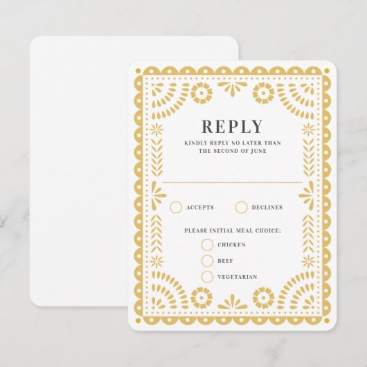 Papel Picado Warm Neutra | RSVP-kaart voor weduwen RSVP Kaartje (Voorkant / Achterkant)