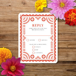 Papel Picado Warm Red | RSVP-kaart voor weduwenant RSVP Kaartje