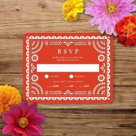Papel Picado Warm Red | Trouwkaart RSVP Antwoordka Kaartje