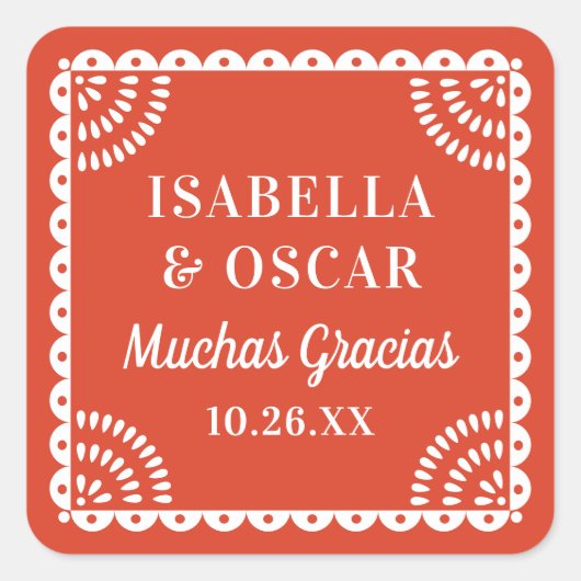 Papel Picado Warm Red Wedding Favoriet Sticker (Voorkant)