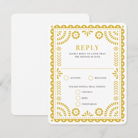 Papel Picado Warm Yellow | RSVP-kaart voor weduwen RSVP Kaartje (Voorkant / Achterkant)