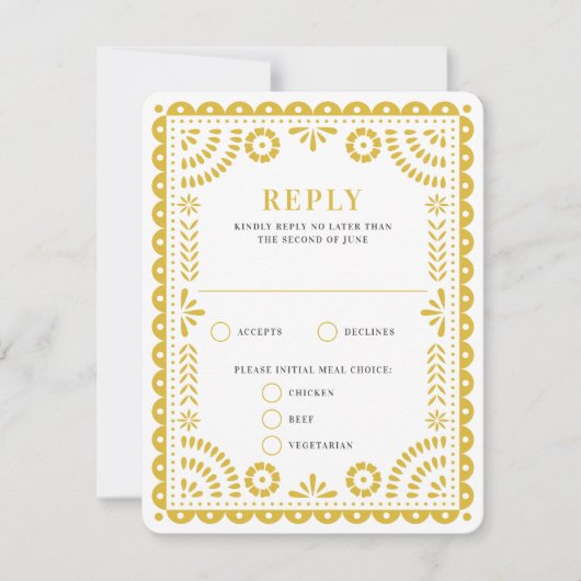 Papel Picado Warm Yellow | RSVP-kaart voor weduwen RSVP Kaartje (Voorkant)