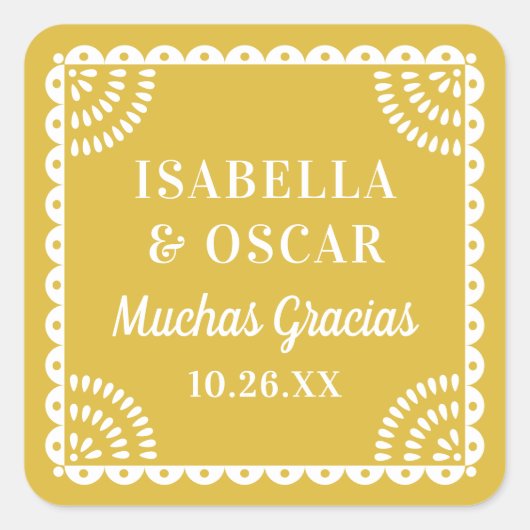 Papel Picado Warm Yellow Wedding Favoriet Sticker (Voorkant)