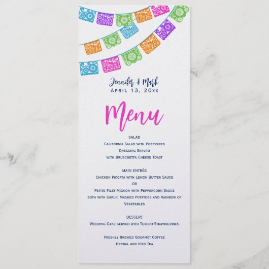 Papel Picado Weddenningkaart Menu (Voorkant)