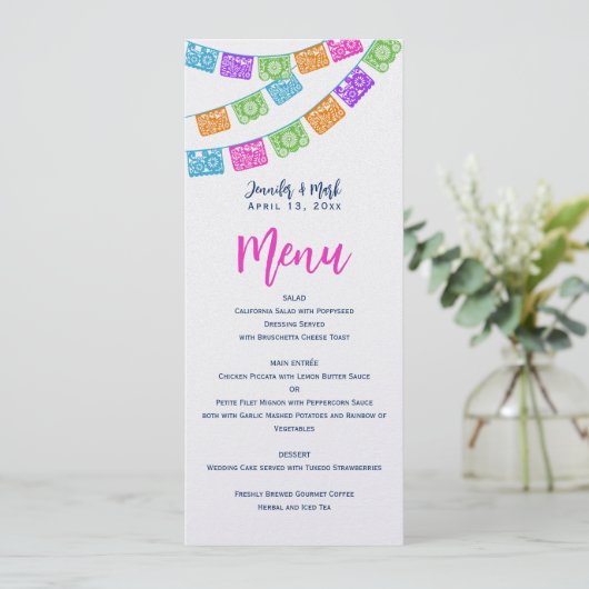Papel Picado Weddenningkaart Menu (Staand voorkant)