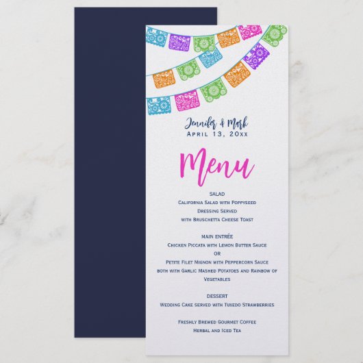 Papel Picado Weddenningkaart Menu (Voorkant / Achterkant)