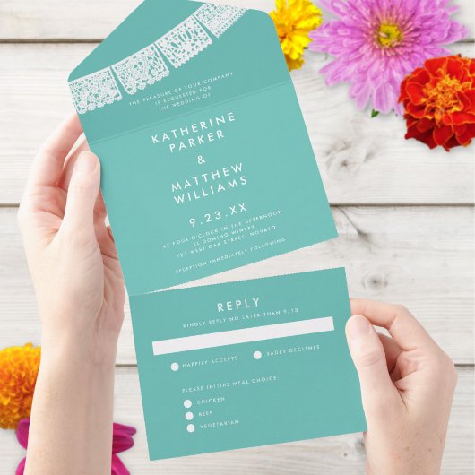 Papel Picado Wedding Banner Aqua All In One Uitnodiging