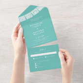 Papel Picado Wedding Banner Aqua All In One Uitnodiging (Afscheurbaar)