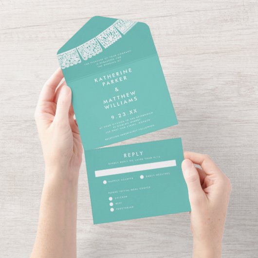 Papel Picado Wedding Banner Aqua All In One Uitnodiging (Afscheurbaar)