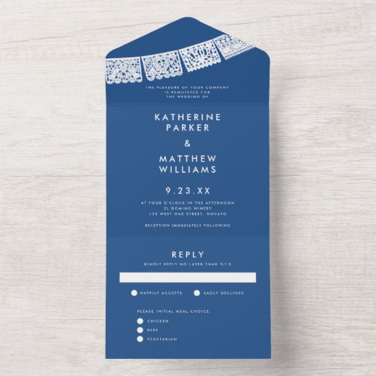 Papel Picado Wedding Banner Blue All In One Uitnodiging (Binnen)