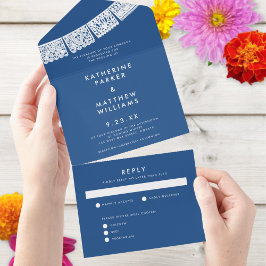 Papel Picado Wedding Banner Blue All In One Uitnodiging