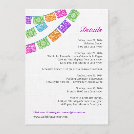 Papel Picado Wedding Details Enclosure Multicolor Informatiekaartje (Voorkant)