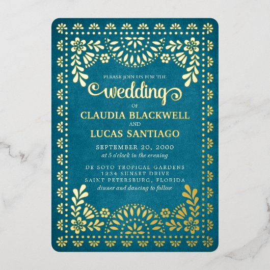 Papel Picado Wedding Folie Uitnodiging (Voorkant)