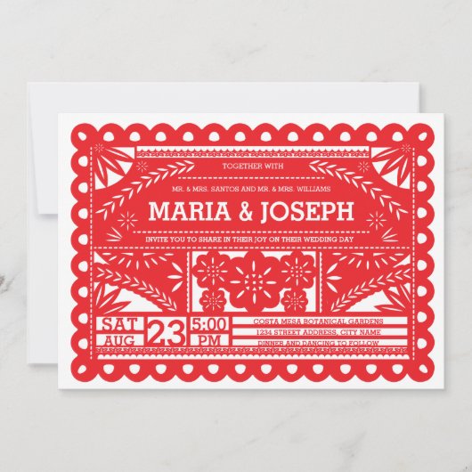 Papel Picado Wedding Invite - Rood Kaart (Voorkant)