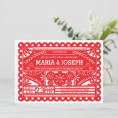 Papel Picado Wedding Invite - Rood Kaart (Staand voorkant)