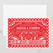 Papel Picado Wedding Invite - Rood Kaart (Voorkant / Achterkant)