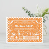 Papel Picado Wedding Invite - Sinaasappel Kaart (Staand voorkant)