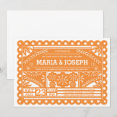 Papel Picado Wedding Invite - Sinaasappel Kaart (Voorkant / Achterkant)