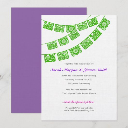 Papel Picado Wedding Party Nodig groen uit Kaart (Voorkant / Achterkant)