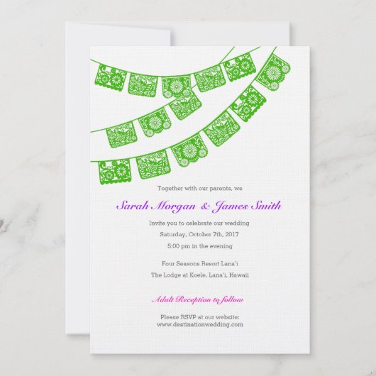 Papel Picado Wedding Party Nodig groen uit Kaart (Voorkant)