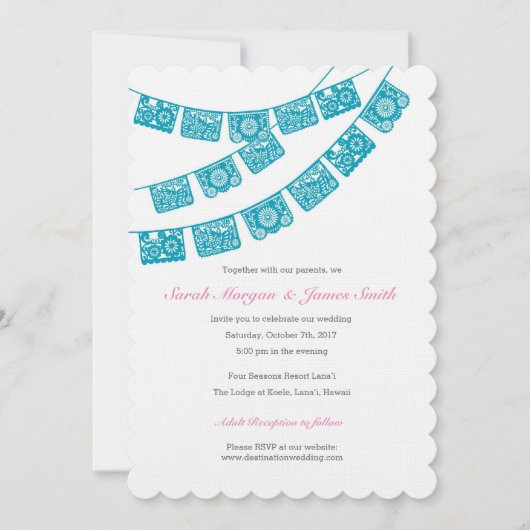 Papel Picado Wedding Party nodigt Blauwgroen uit Kaart (Voorkant)