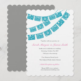 Papel Picado Wedding Party nodigt Blauwgroen uit Kaart