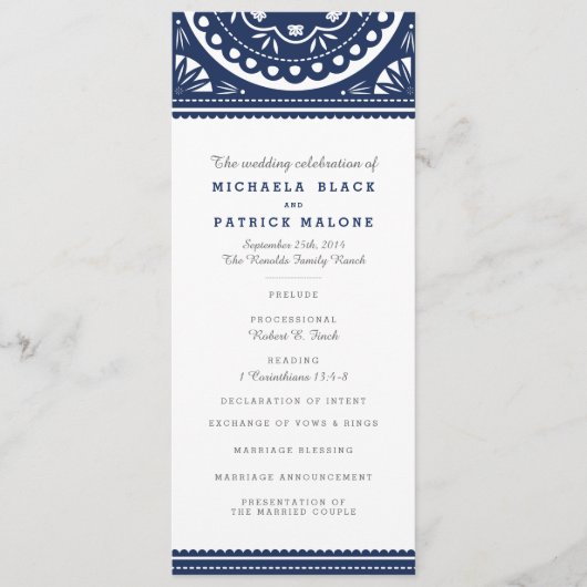 Papel Picado Wedding Program - Navy Programmakaart (Voorkant)