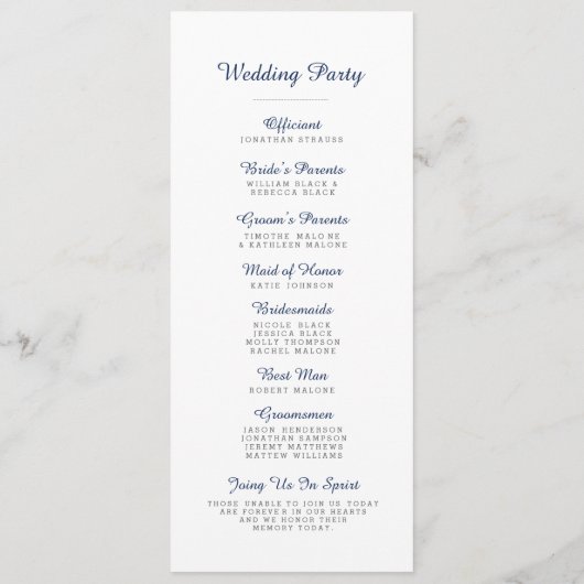 Papel Picado Wedding Program - Navy Programmakaart (Achterkant)