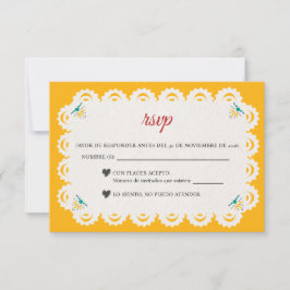 Papel Picado Yellow Nuestra Boda Spanish Wedding RSVP Kaartje