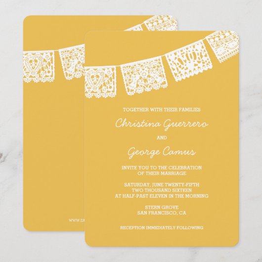 Papel Picado Yellow | Uitnodiging tot weddenschapp (Voorkant / Achterkant)