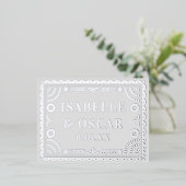 Papel Picado Zilveren Bruiloft Save The Date Kaart (Staand Voorkant)