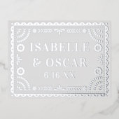 Papel Picado Zilveren Bruiloft Save The Date Kaart (Voorkant)