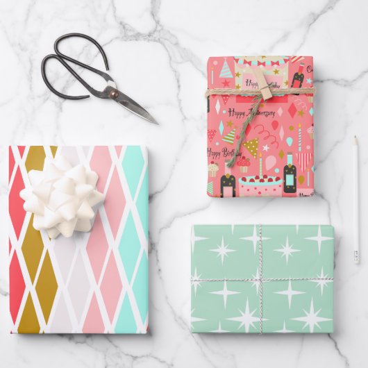 Papeles de regalo patrón cumpleaños vintage inpakpapier vel (Voorkant)