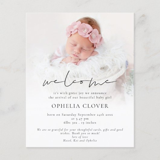 PAPER 2 Foto's Overlay Zwart Script Welkom Geboort Flyer (Voorkant)
