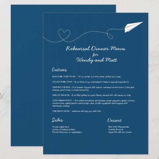 Paper Airplane Menu Kaart (Voorkant / Achterkant)