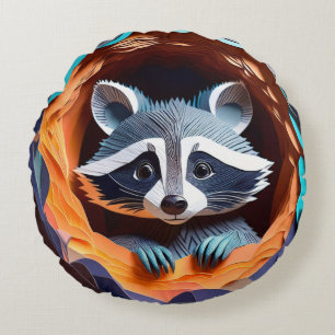 Paper Art Baby wasbeer in 3D Rond Kussen