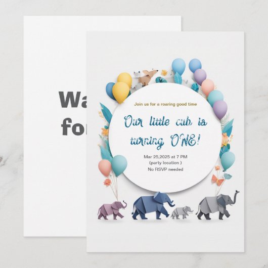 Paper Art Elephant Parade met ballonnen verjaardag Kaart (Voorkant / Achterkant)