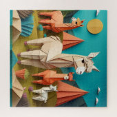 Paper Art Origami Alpacas Scene 3D Legpuzzel (Horizontaal)