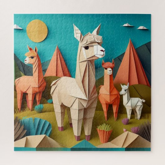 Paper Art Origami Alpacas Scene 3D Legpuzzel (Verticaal)