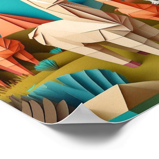 Paper Art Origami Alpacas Scene 3D Poster (Hoek)