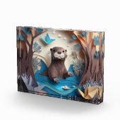 Paper Art Origami Otter in Water 3D Fotoblokken (Rechts)