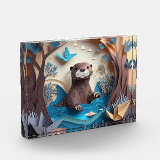 Paper Art Origami Otter in Water 3D Fotoblokken