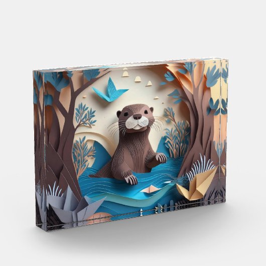 Paper Art Origami Otter in Water 3D Fotoblokken (Links)