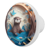 Paper Art Origami Otter in Water 3D Keramische Knop (Rechts)