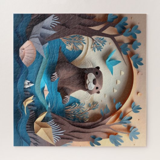 Paper Art Origami Otter in Water 3D Legpuzzel (Horizontaal)