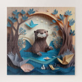 Paper Art Origami Otter in Water 3D Legpuzzel (Verticaal)